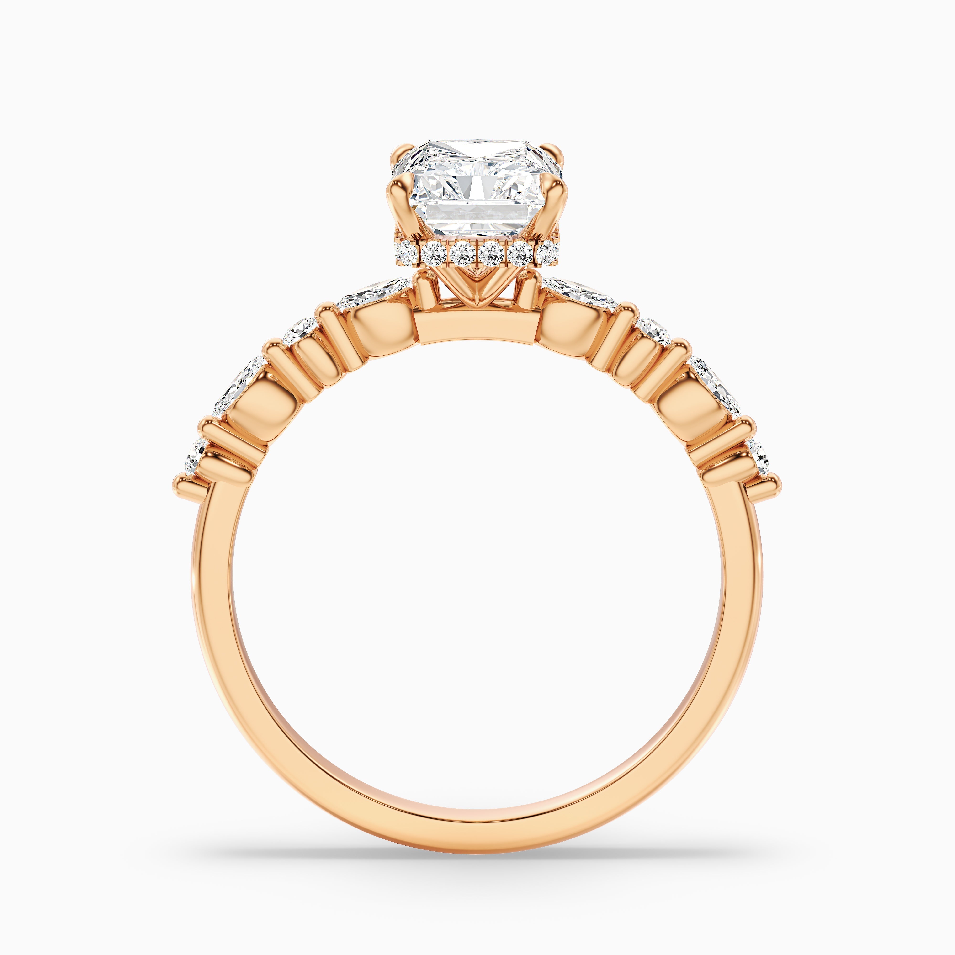 Erica 2 Carat Radiant With Side Stones and Hidden Halo Moissanite Engagement Ring in 10k Yellow Gold