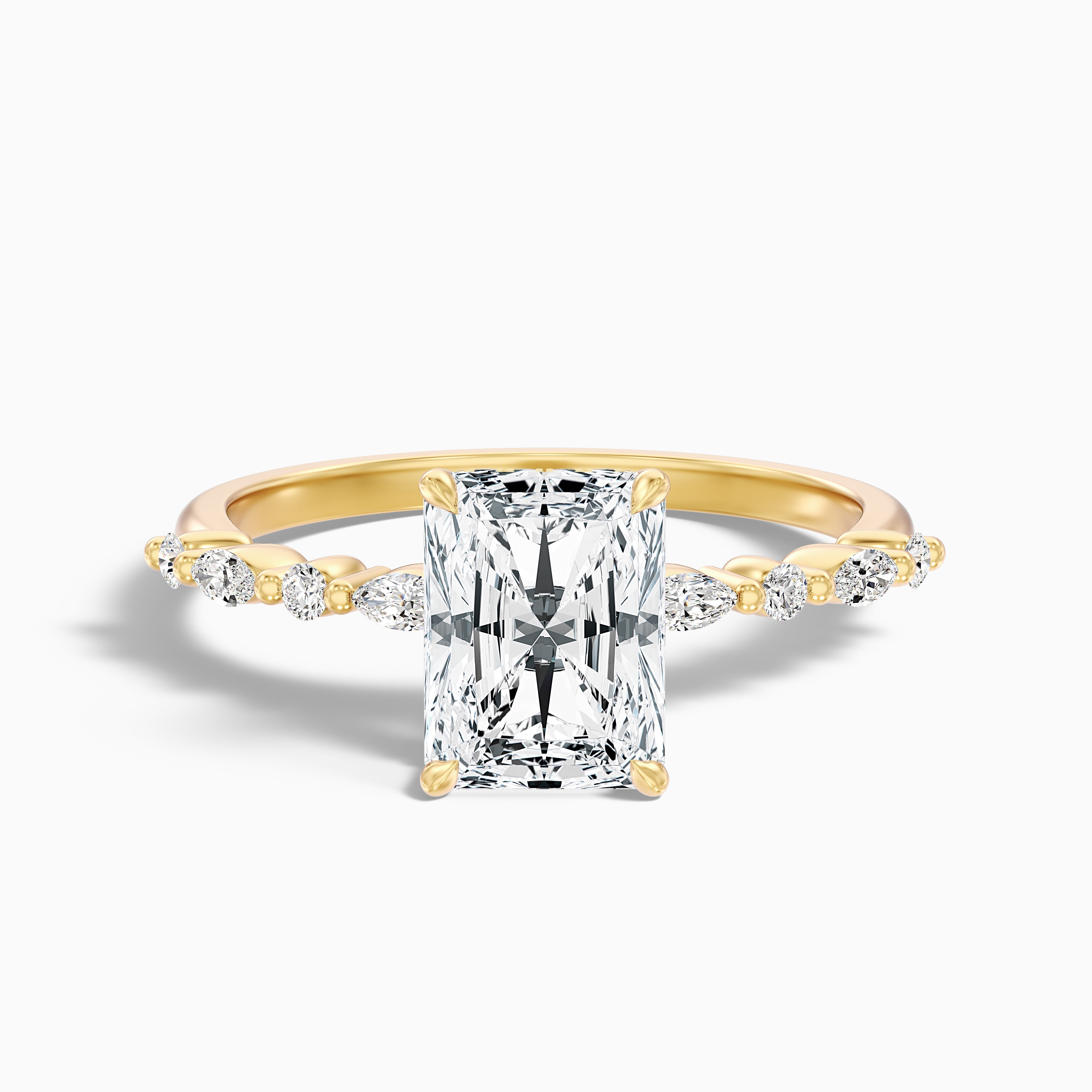 Erica 3 Carat Radiant With Side Stones and Hidden Halo Moissanite Engagement Ring in 925 Sterling Silver