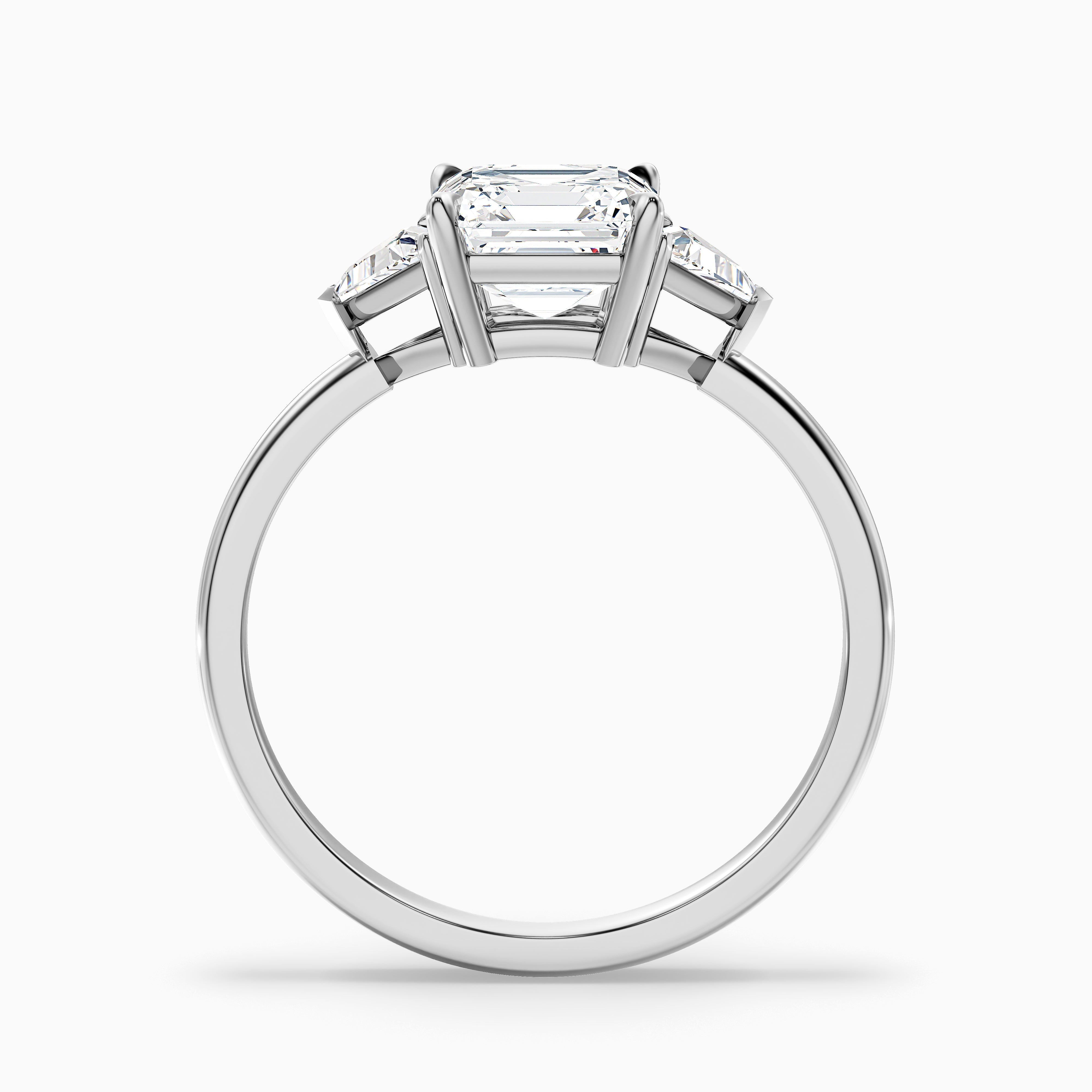 Gigi 4 Carat Three Stone Asscher With Triangle Side Stones Lab Grown Diamond Ring in 10k White Gold