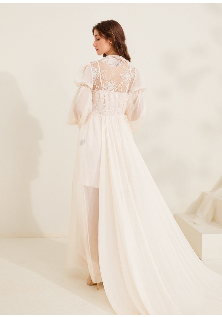 Boho Lace Embroidered Long Sheer Robe Set with Camisole Dress SelenaHuanStudio