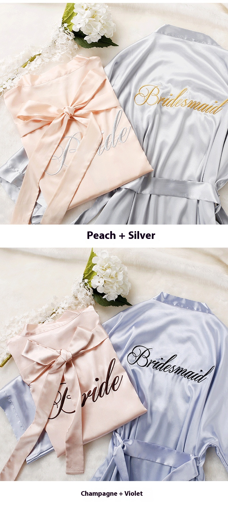 Custom Satin Bridesmaid Robes – Personalized with Name, Title, or Date | Wedding Party Gifts SelenaHuanStudio