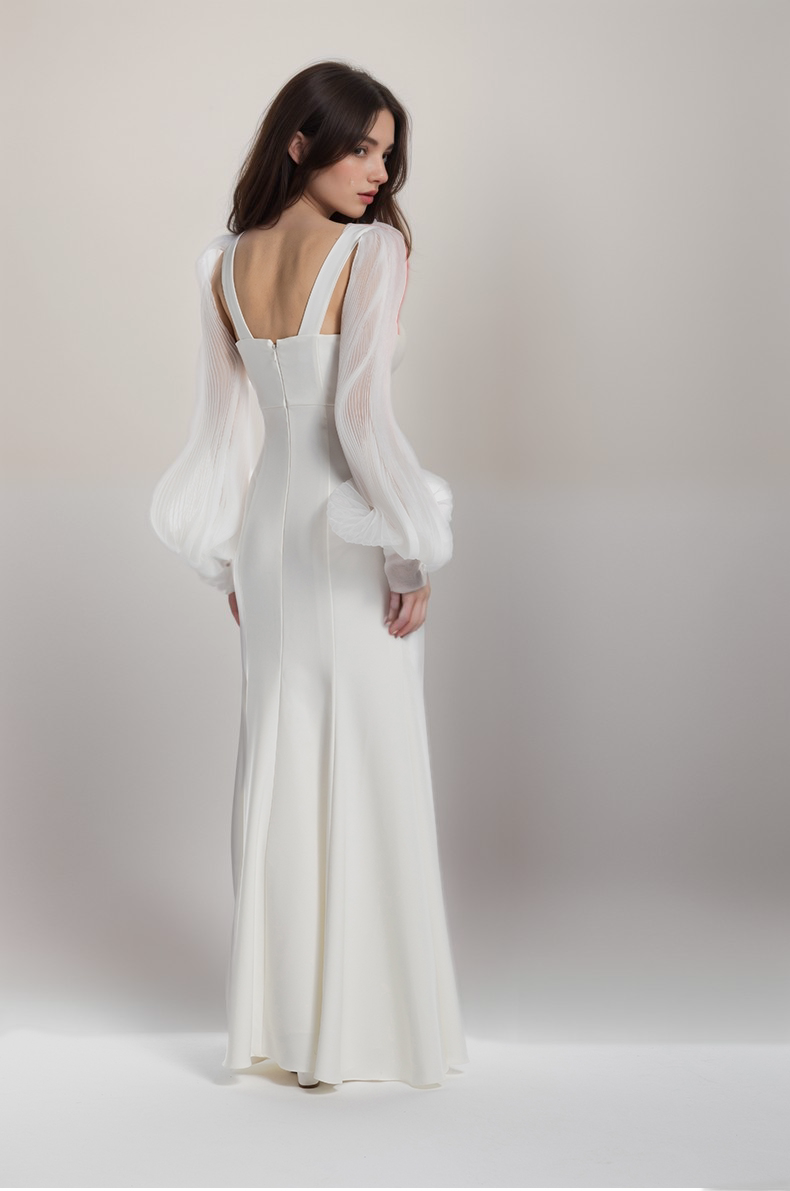 Ethereal Sculpted Bust Mermaid Gown with Sheer Balloon Sleeves SelenaHuanStudio