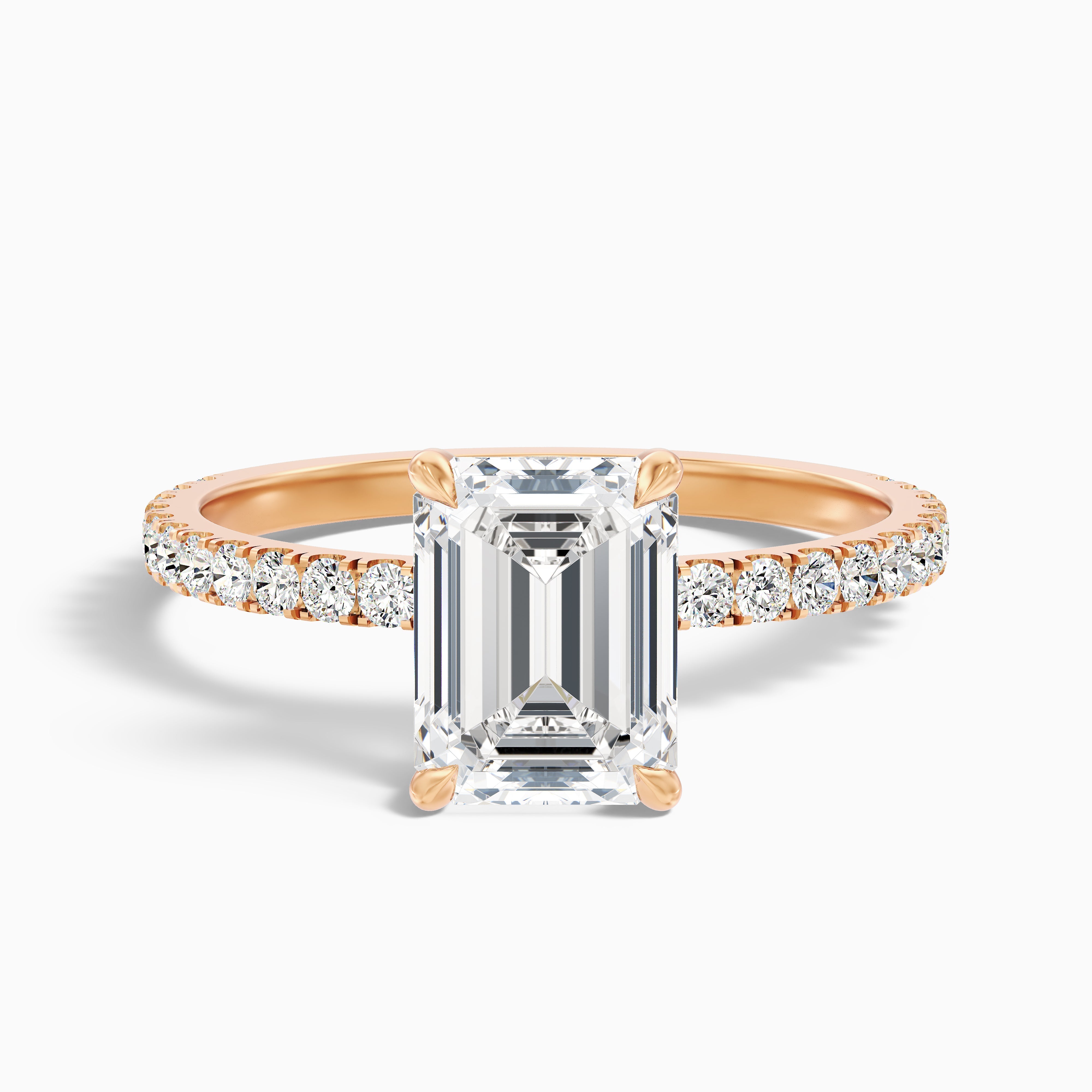 Emme 2 Carat Emerald Cut Hidden Halo Pave Lab Grown Diamond Ring in Platinum