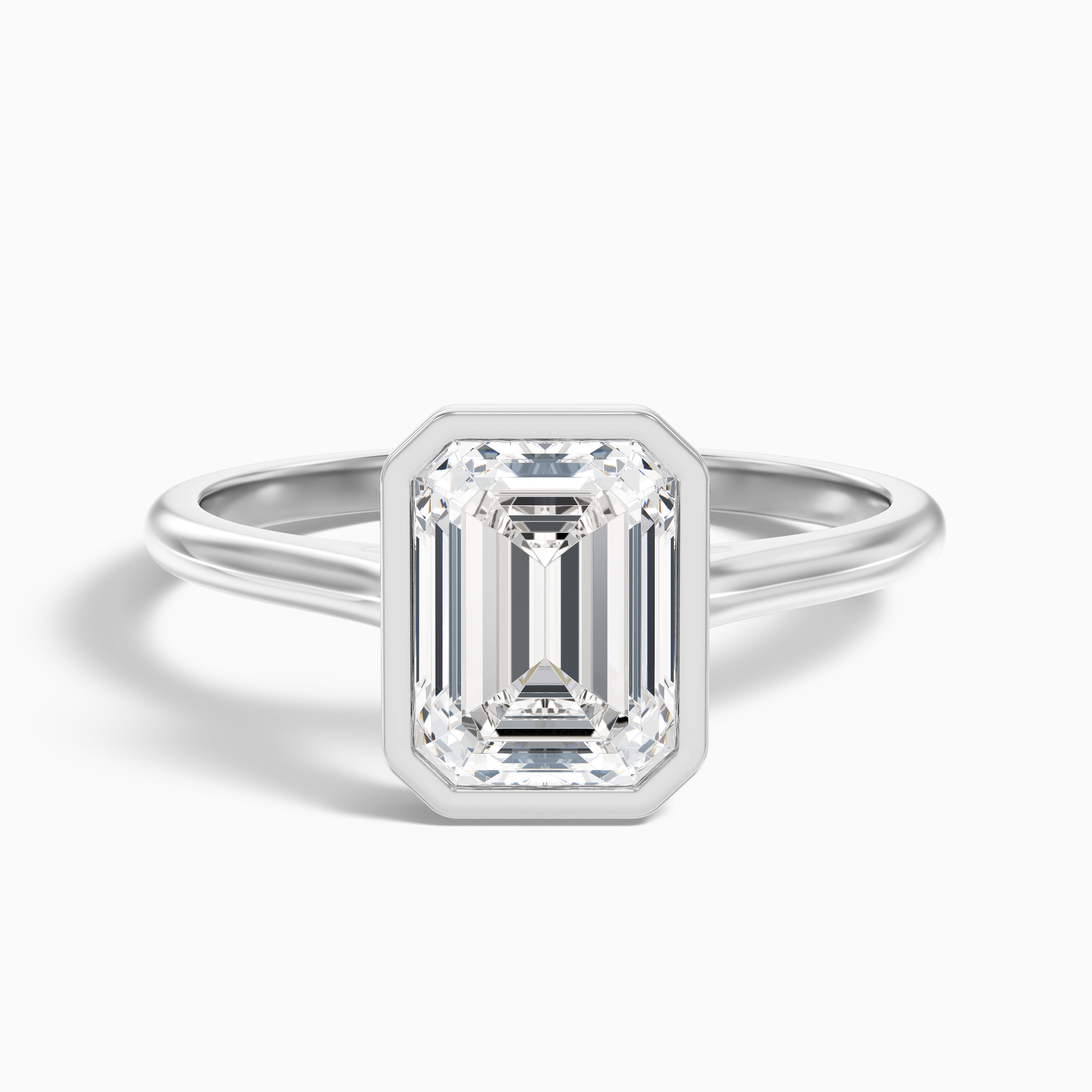 Vera 5 Carat Emerald Cut Bezel Set Moissanite Diamond Ring in 18k Yellow Gold