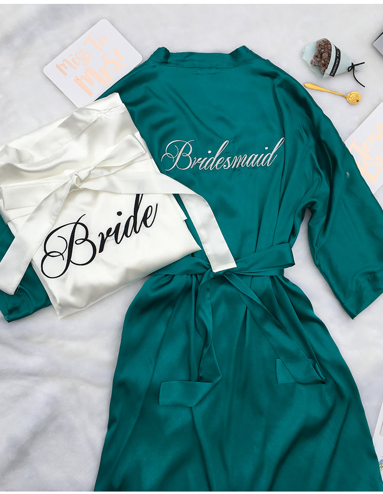 Custom Satin Bridesmaid Robes – Personalized with Name, Title, or Date | Wedding Party Gifts SelenaHuanStudio