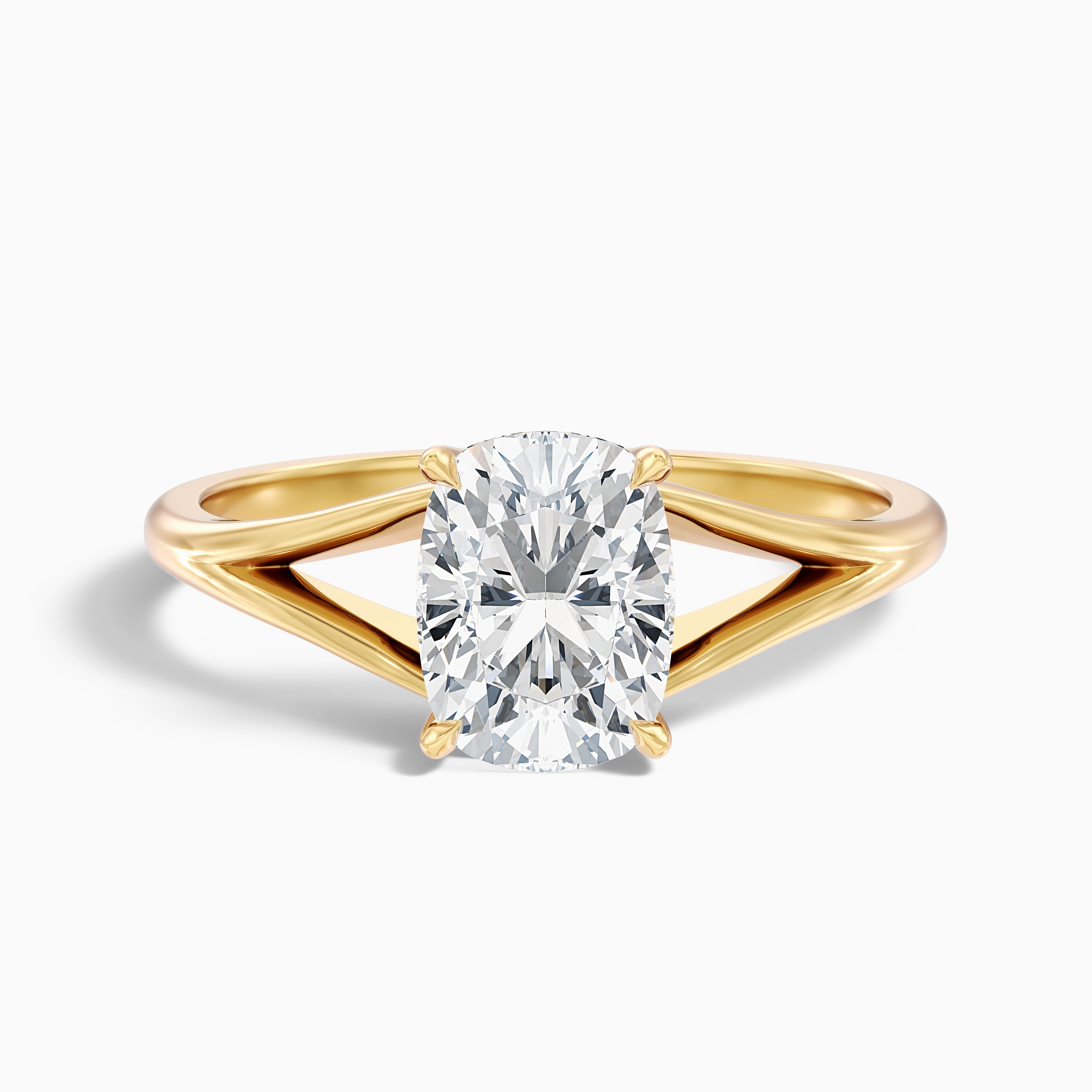 Maren 2.5 Carat Elongated Cushion Cut Split Shank Lab Grown Diamond Ring in 18k Yellow Gold