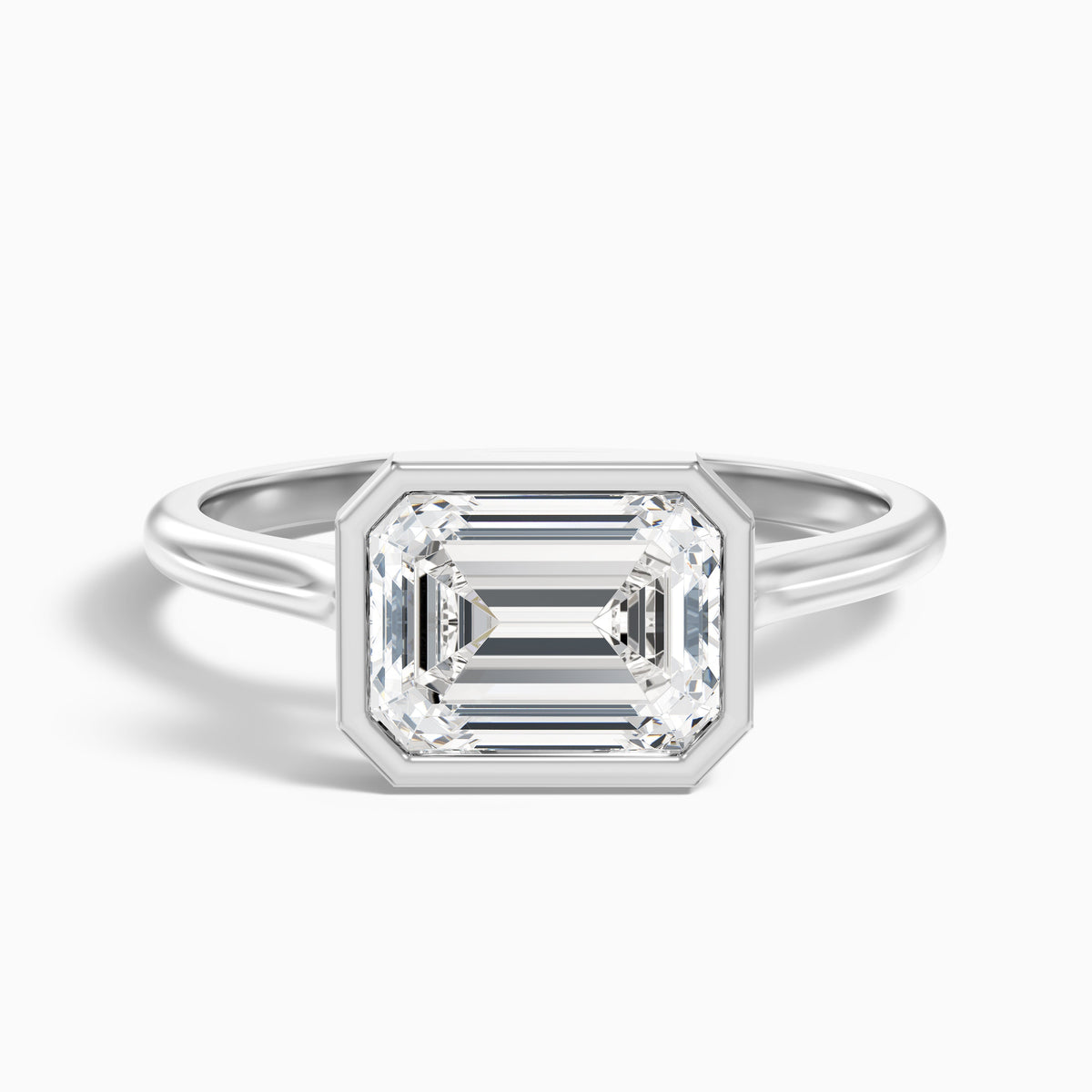 Kelsey 1 Carat Emerald East West Bezel Moissanite Diamond Ring In 925 Sterling Silver