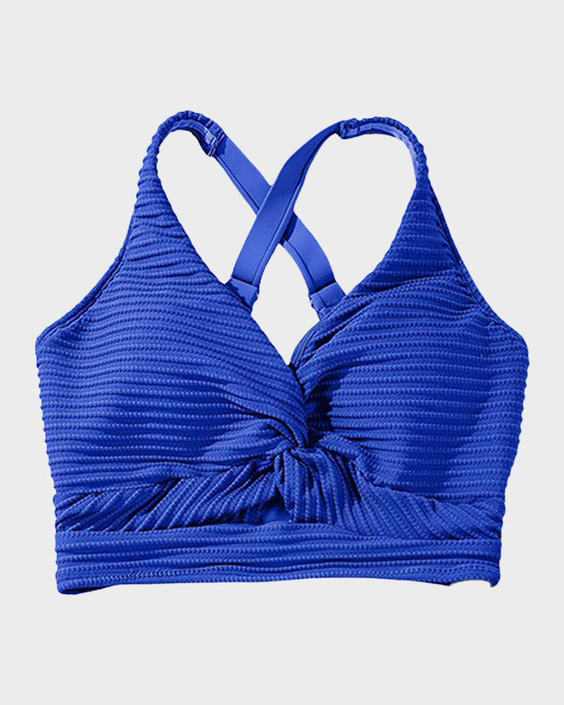 Textured Knot-Front High-Waisted Bikini Set SheCurve