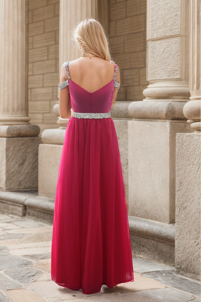 Crystal Beaded Off-shoulder Ruby Red Japanese A-line Soft Tulle Prom Dress SelenaHuanStudio