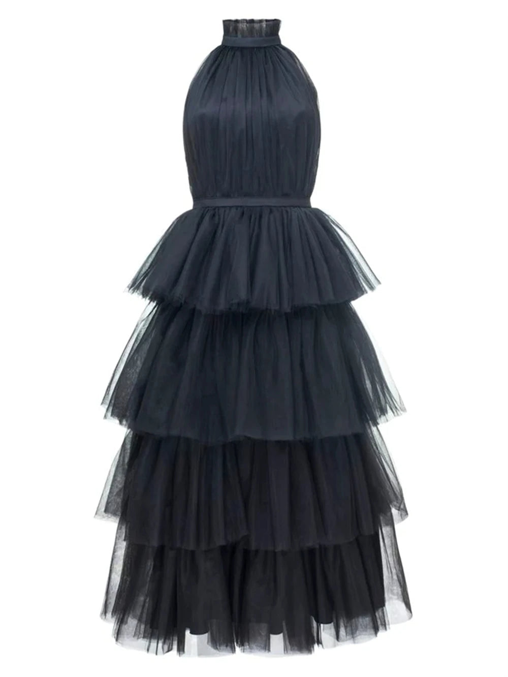 Ruffle Layered tulle Hem Haltered A-line tutu French style long prom dress SelenaHuanStudio