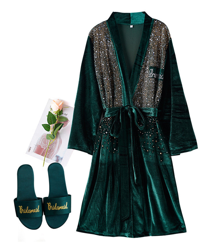 Luxurious Rhinestone Satin Custom Bridal and Bridesmaid Robe – Sparkling Elegance for Weddings SelenaHuanStudio