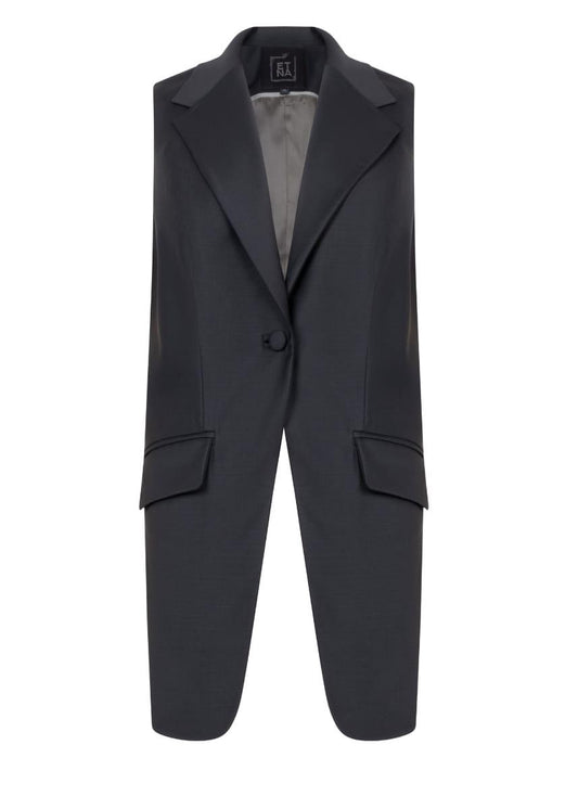 Broadway Liza Longline Virgin Wool Waistcoat in Deep Black