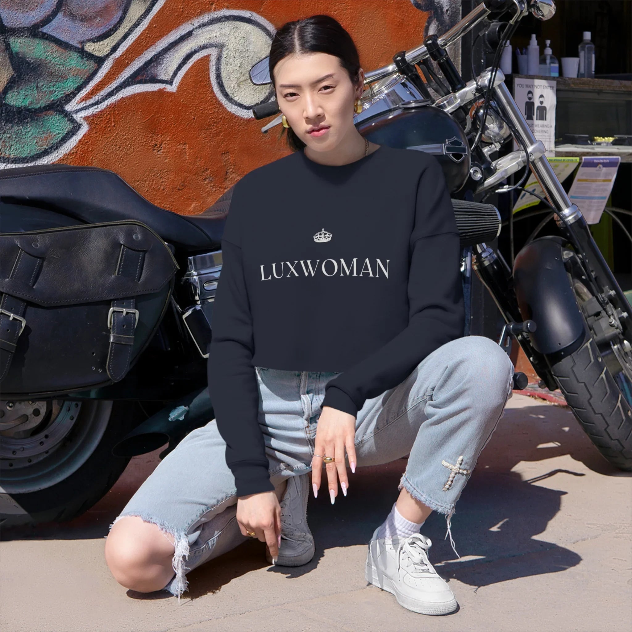 LUXWOMAN Breathable Fleece Cropped Sweatshirt Printify