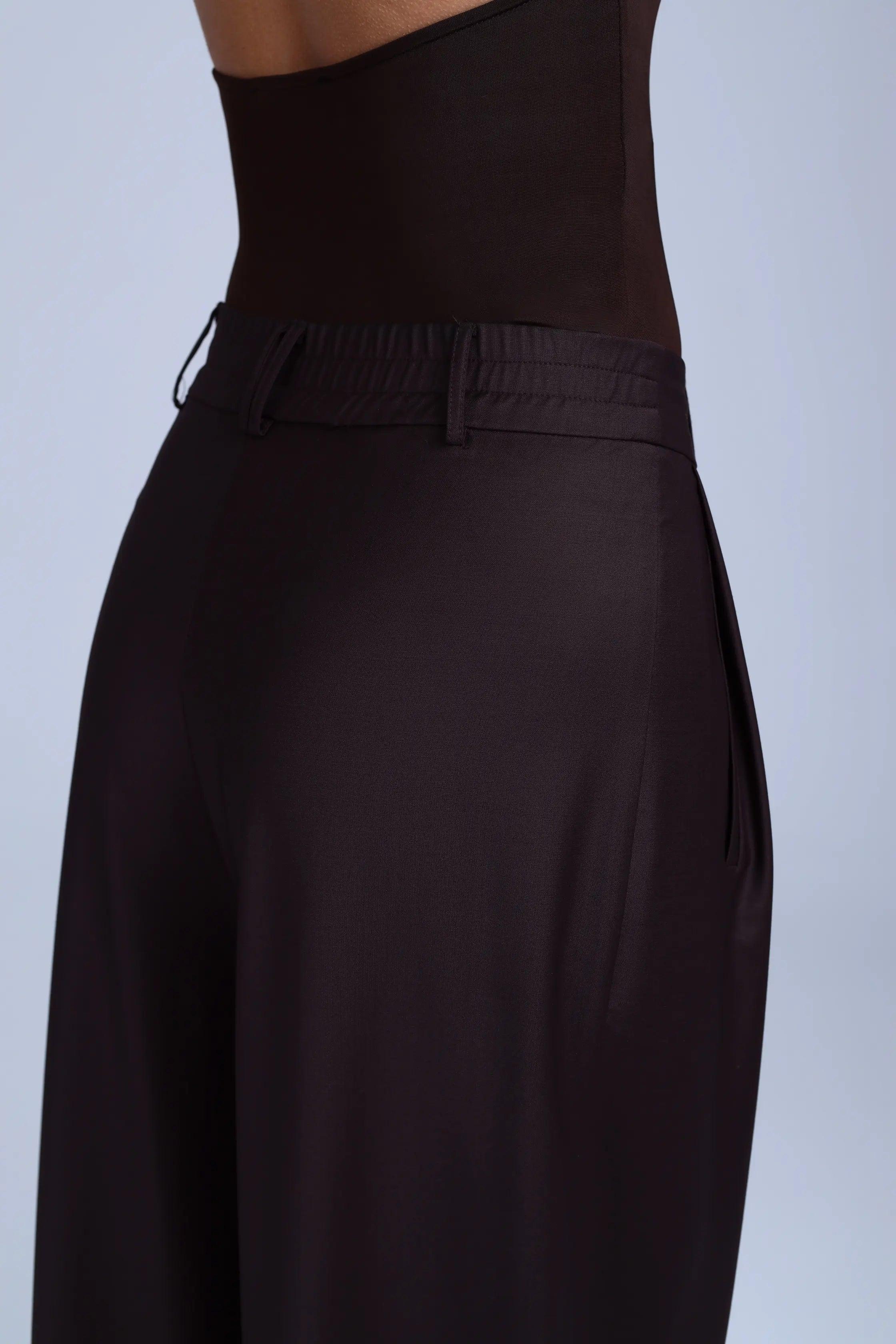 Brown Virgin Wool Pants Monica Wide-Leg in Dark Coffee ETNA