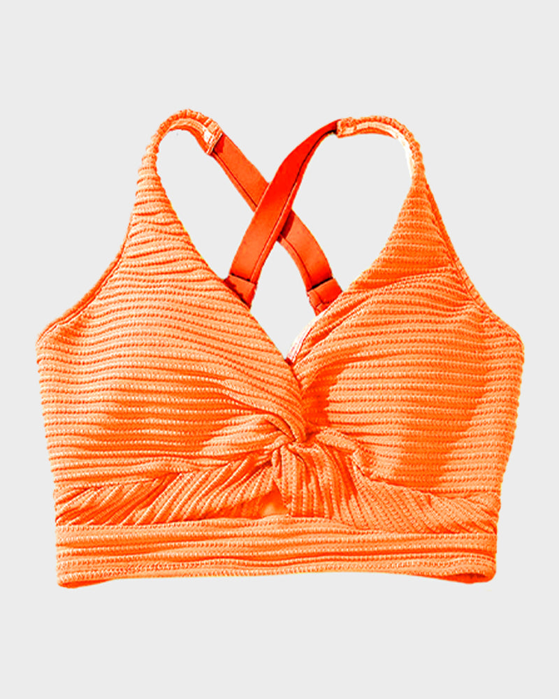 Textured Knot-Front High-Waisted Bikini Set SheCurve