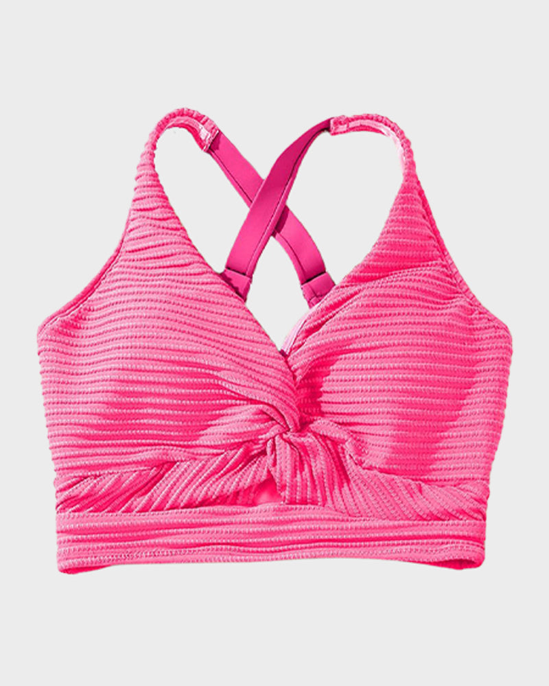 Textured Knot-Front High-Waisted Bikini Set SheCurve