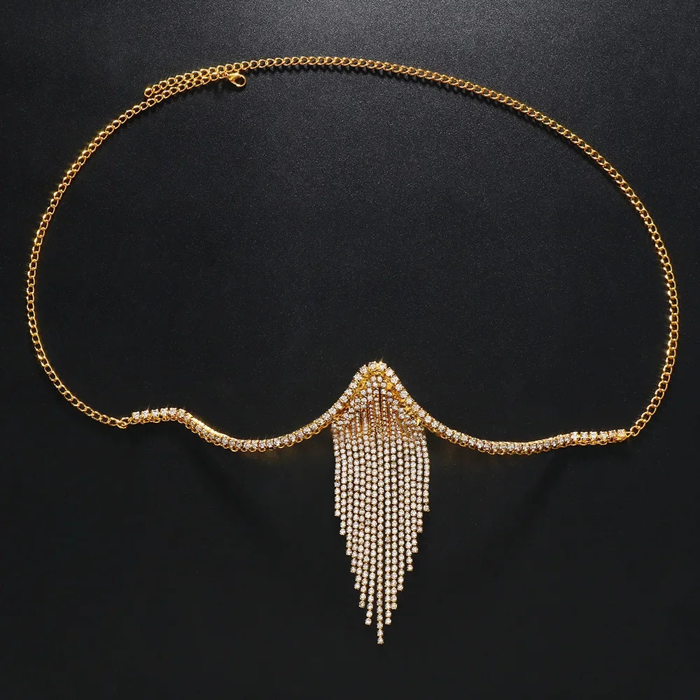 Sexy Crystal Tassel Chest Brace Chain Body Jewelry Fashion Women Bikini Top Lingerie Bra Chain Free Shipping Luxlife Brands