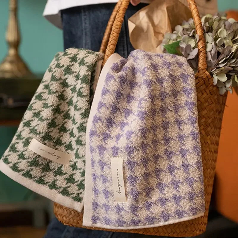 Retro Houndstooth Pure Cotton Towel Classic Plaid Jacquard Series Soft Skin-Friendly Face Towels Super Absorbent Bathroom Towel