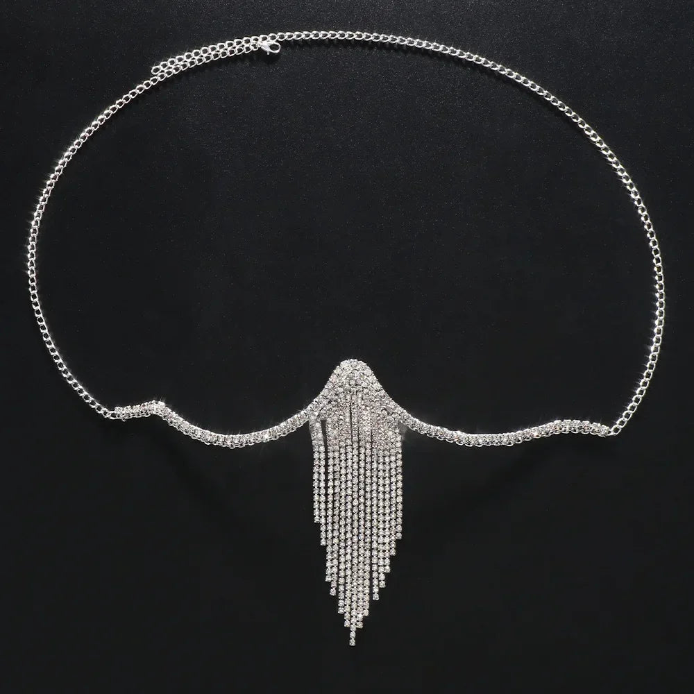 Sexy Crystal Tassel Chest Brace Chain Body Jewelry Fashion Women Bikini Top Lingerie Bra Chain Free Shipping Luxlife Brands