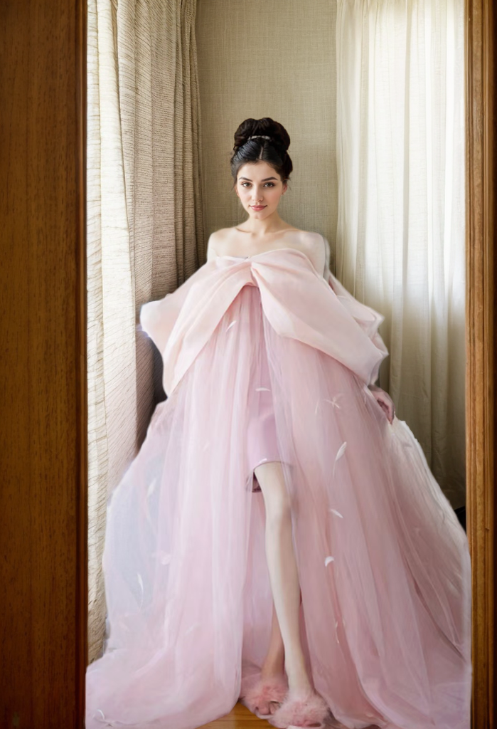 Blush Pink Sheer Bow-Tie Robe Dress – Romantic Elegance SelenaHuanStudio