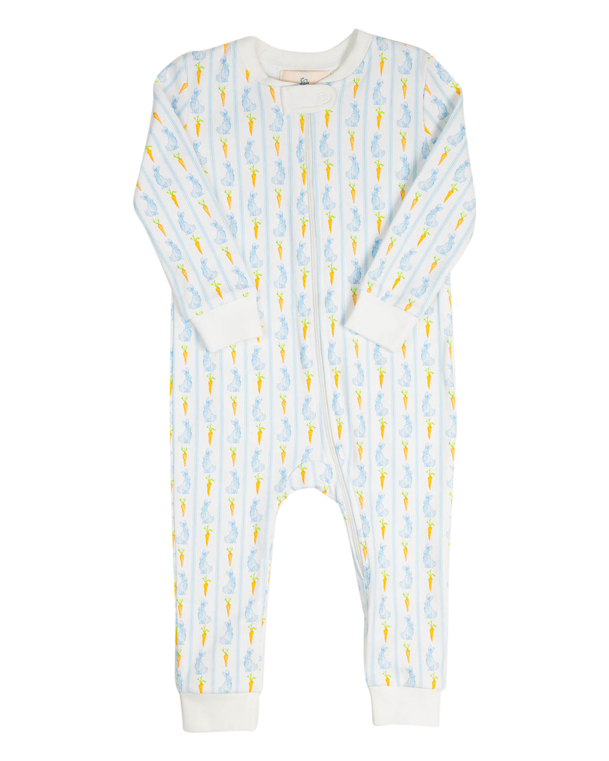 Blue Bunny Knit Zip Up Pajamas-FINAL SALE Smockingbird