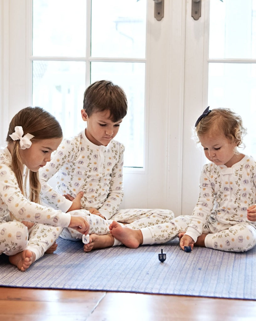 Dreaming of Dreidels Hanukkah Pima Cotton Zip Up Pajamas- FINAL SALE Smockingbird