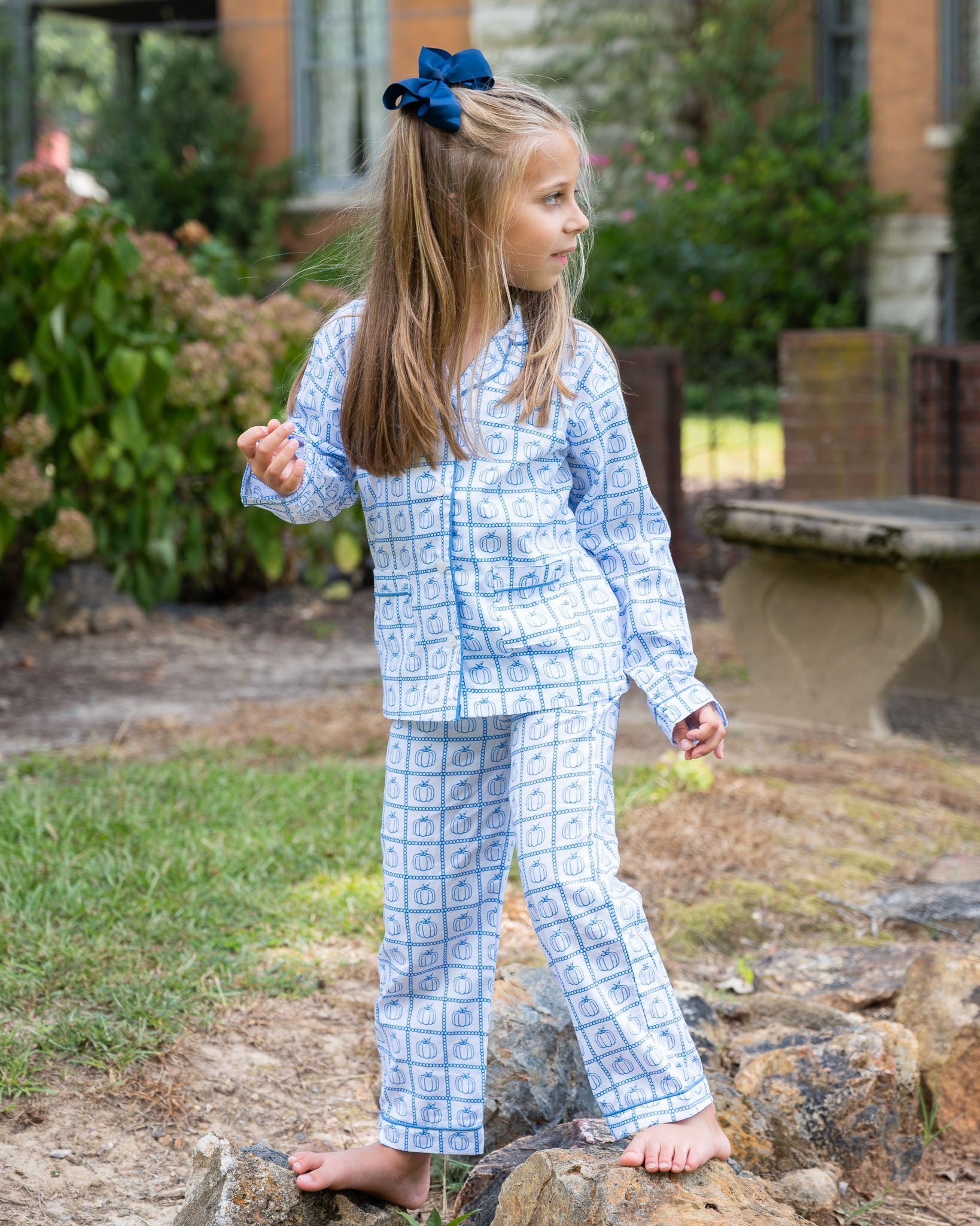 Blue Pumpkin Check Print Pajama Set- FINAL SALE Smockingbird