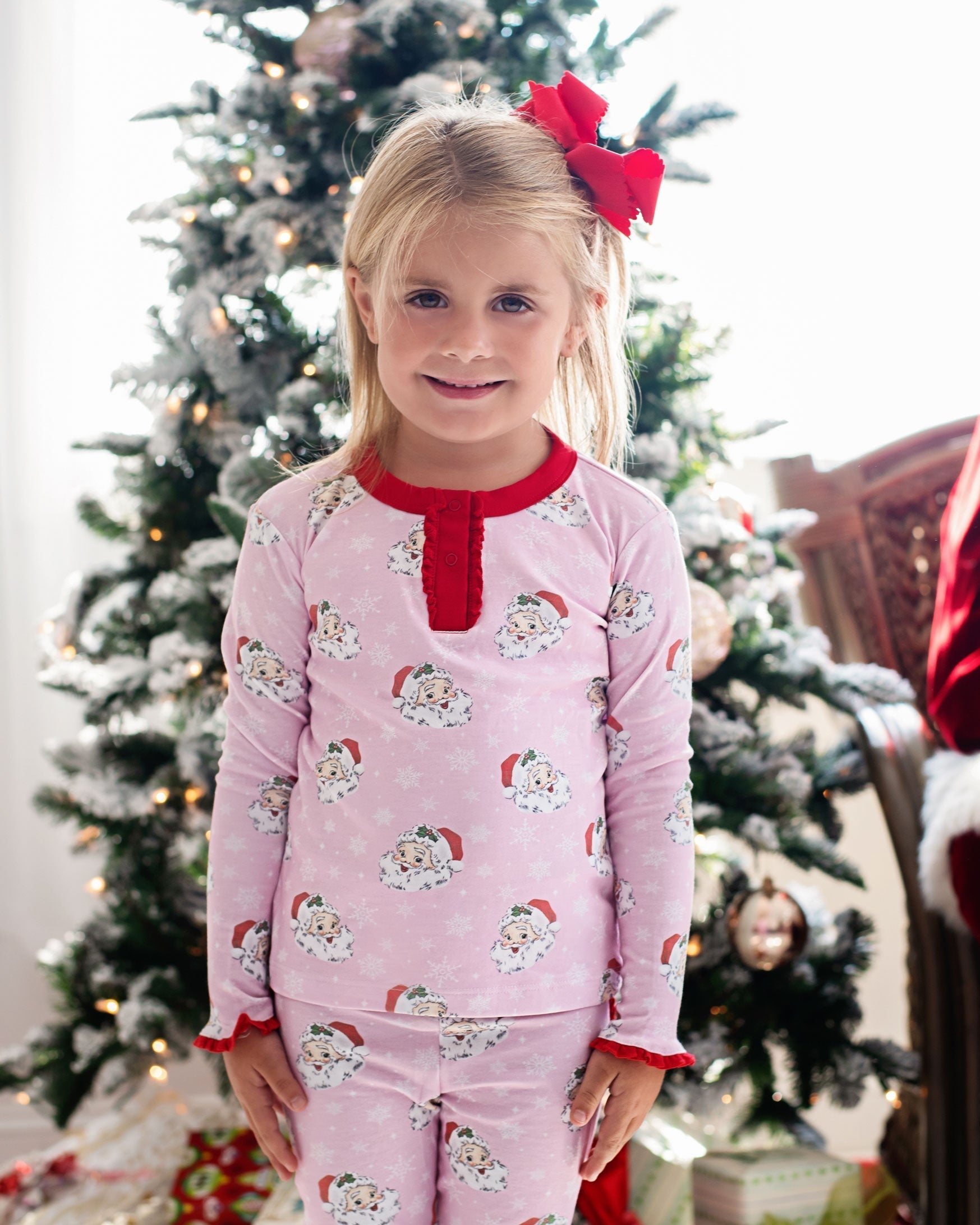 Vintage Santa Pink Knit Pajama Set-FINAL SALE Smockingbird