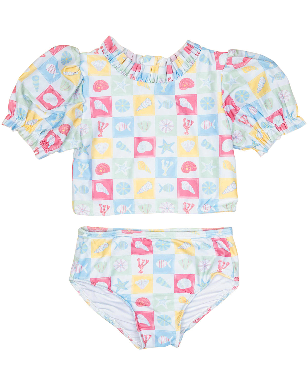 Coastal Stamps in Pastel Puff Sleeve Tankini- FINAL SALE Smockingbird