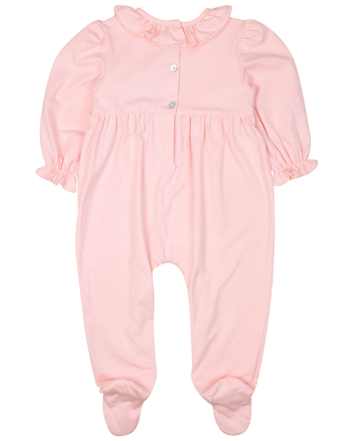 Baby Rattle Smocked Knit Onesie In Pink Smockingbird