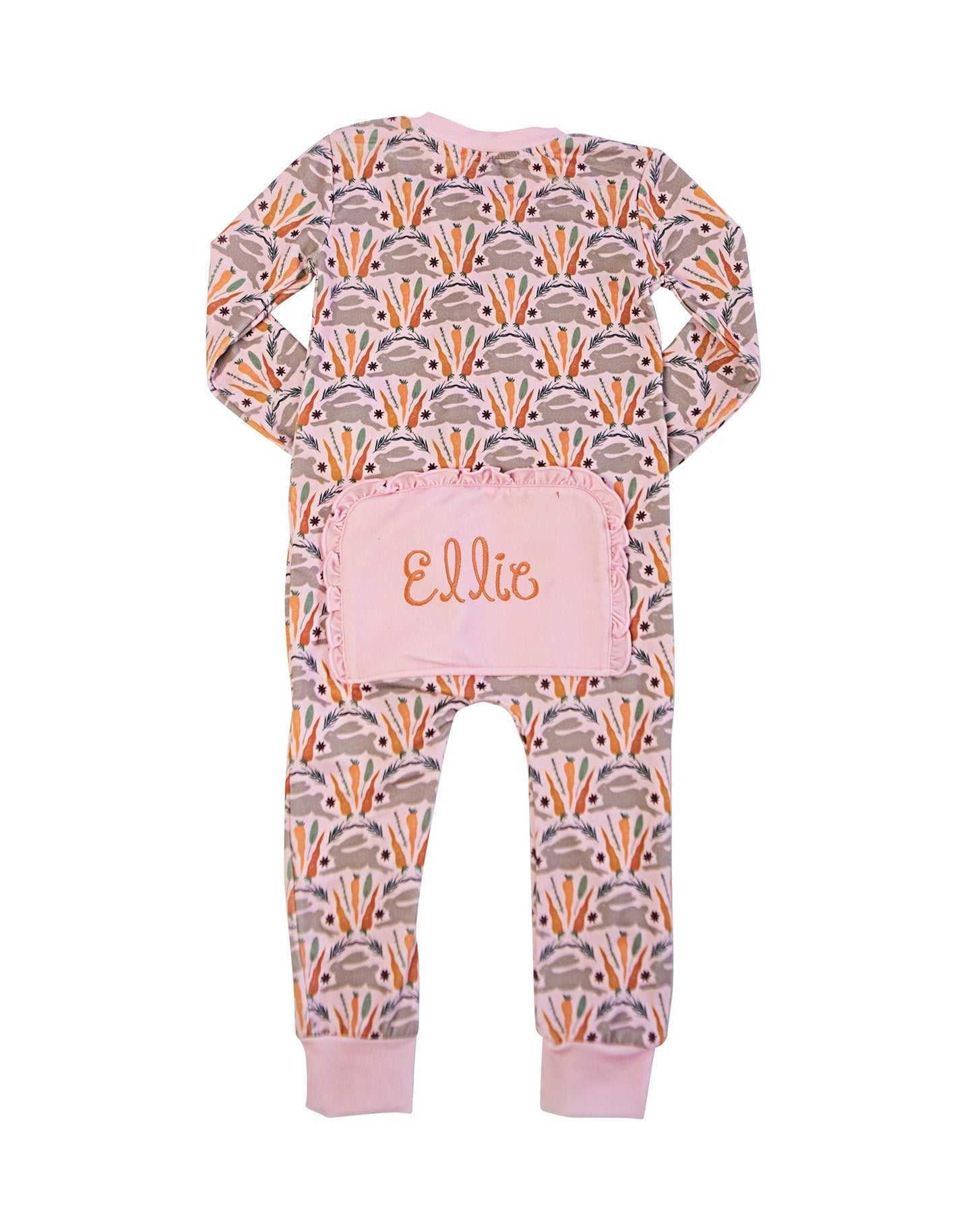 Spring Bunnies Pink Pima Cotton Zip Up Pajamas-FINAL SALE Smockingbird