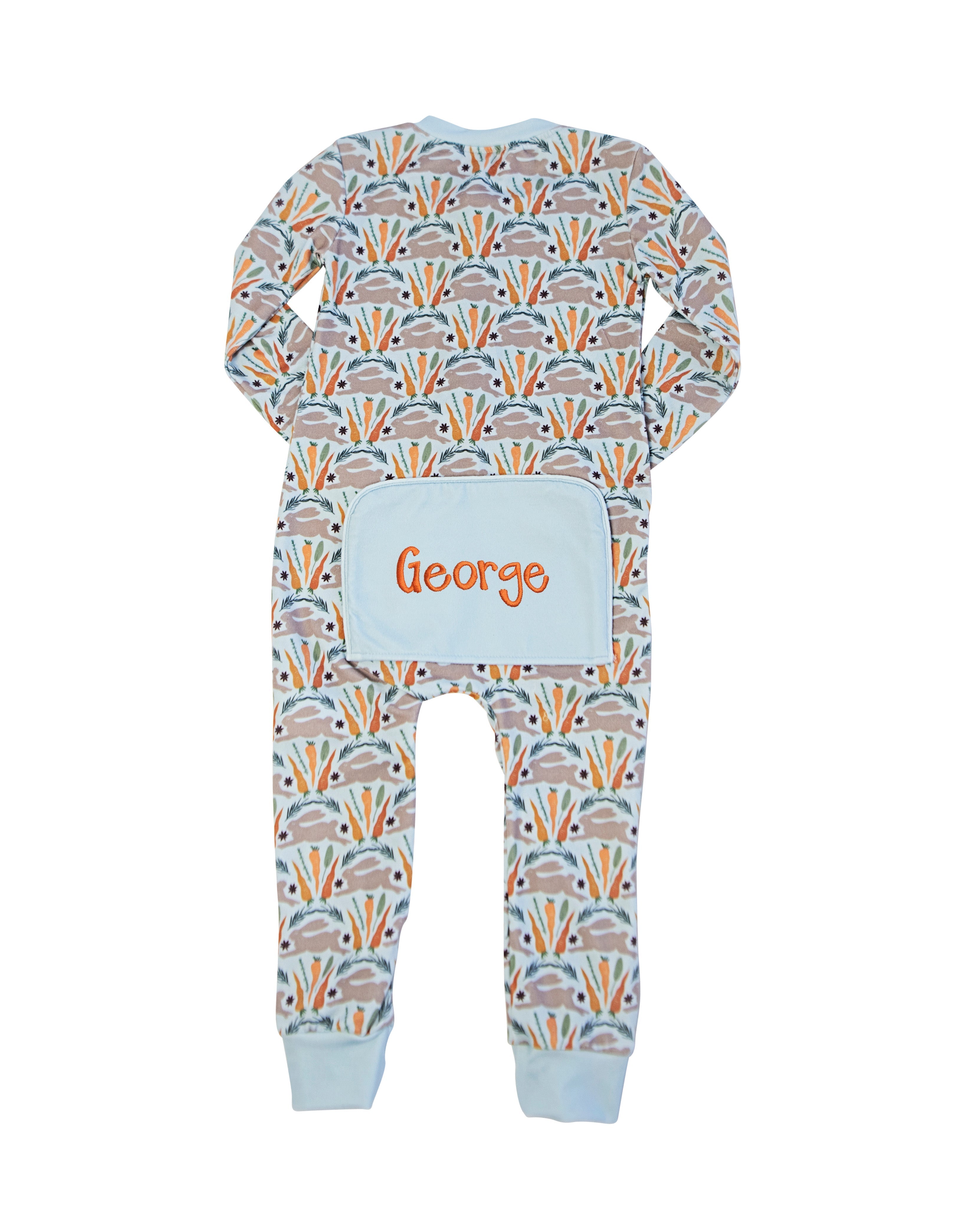 Spring Bunnies Blue Pima Cotton Zip Up Pajamas-FINAL SALE Smockingbird