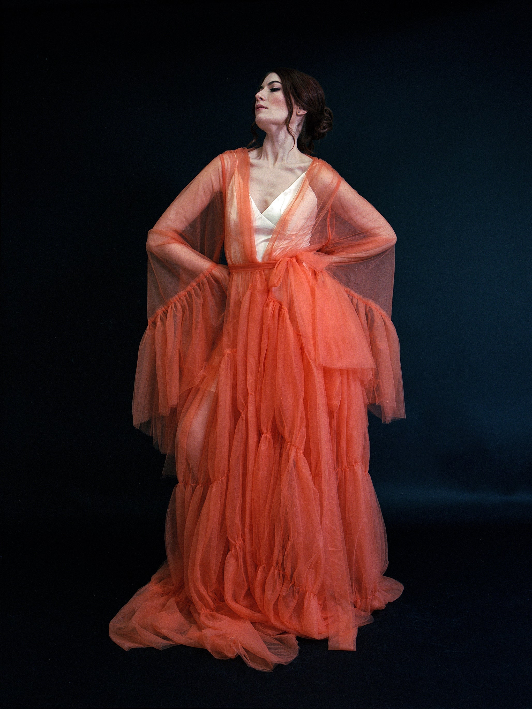 Tulle Ruffled Sleeves Layered Fringe Long Robe Dress SelenaHuanStudio