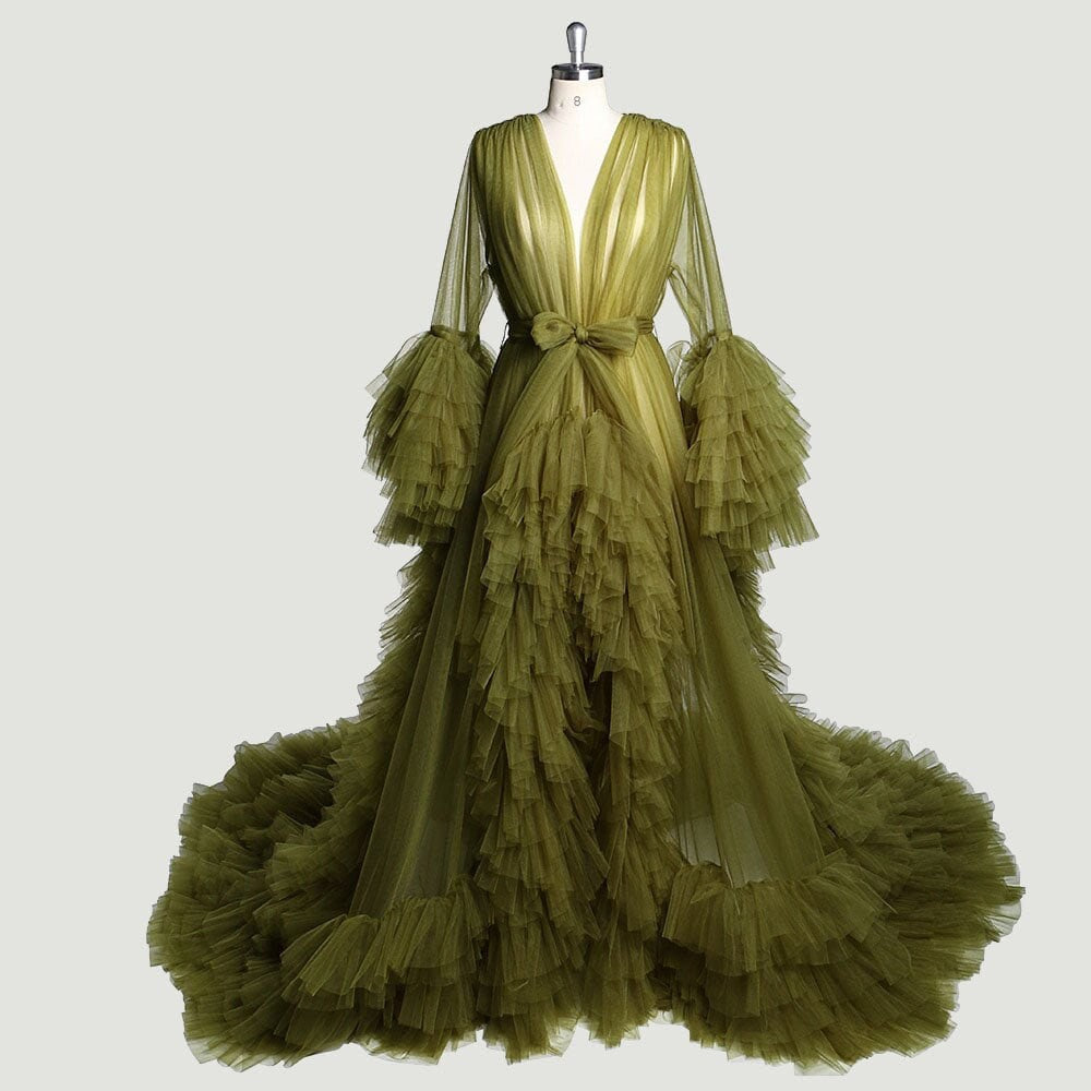 Tulle Ruffled Sleeves Fringe Multi-Color Custom Robe Dress for Theme Photo Shoot SelenaHuanStudio