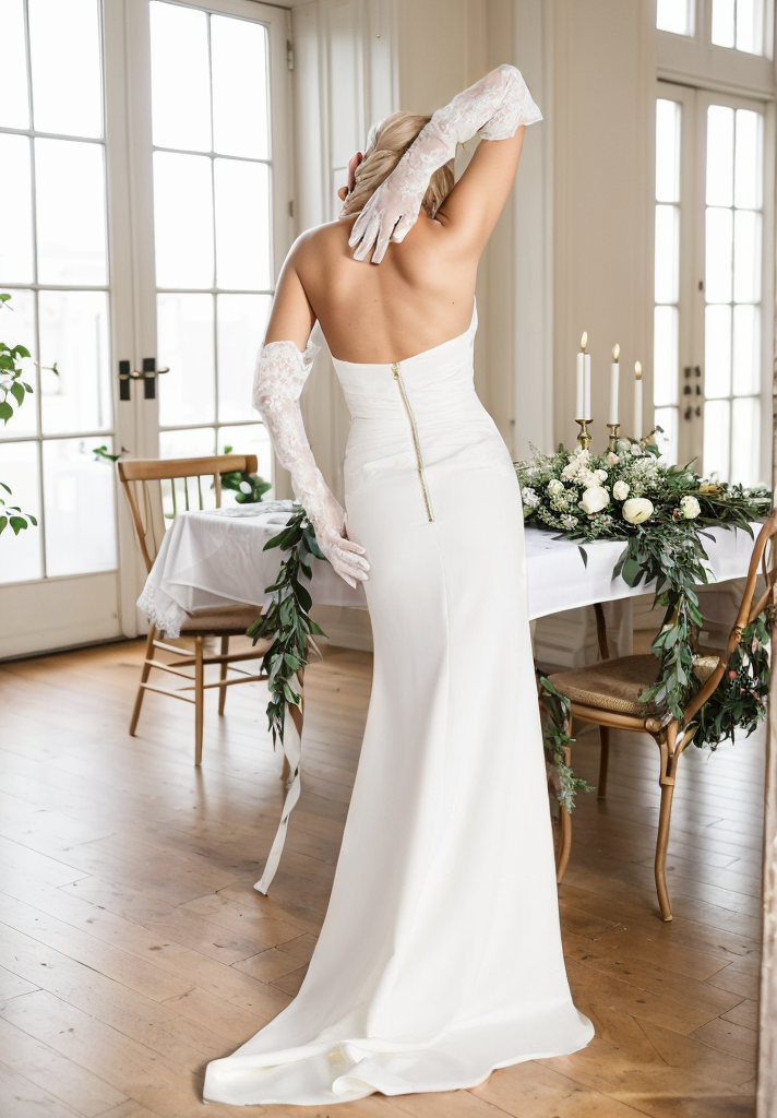 Elegant strapless front button design fit and flare middle slit simple silky satin wedding dress SelenaHuanStudio