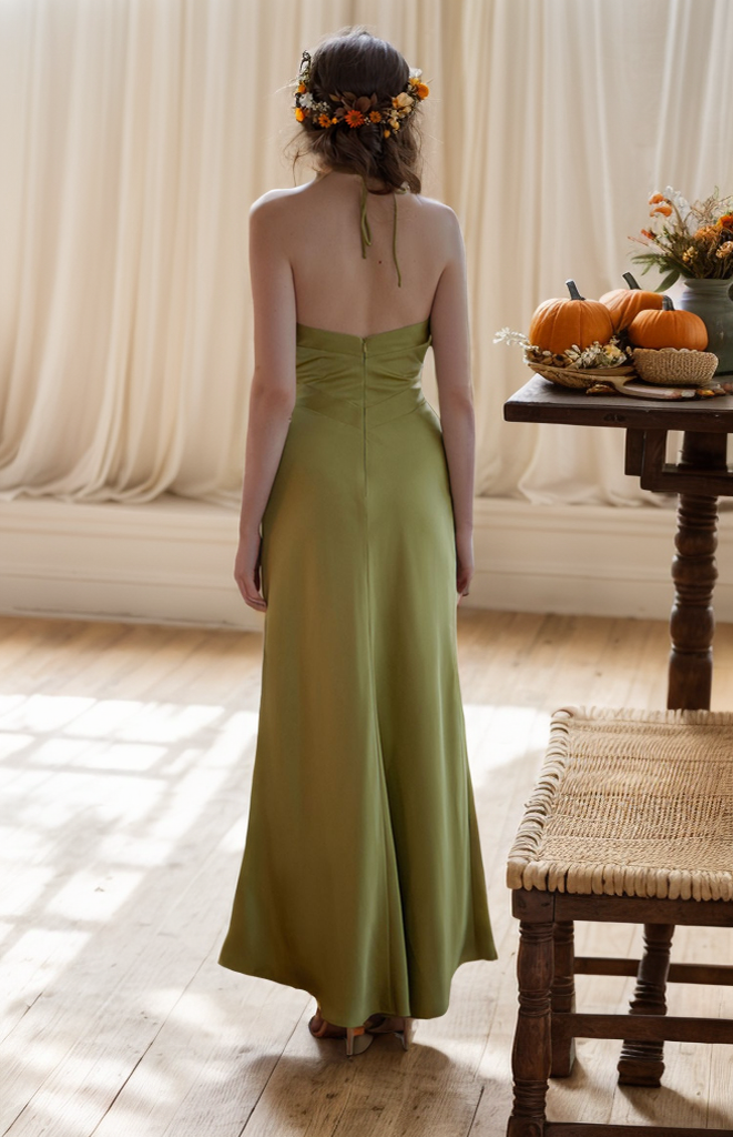 Goddess style strap haltered sheath silky satin prom dress multiple colors SelenaHuanStudio
