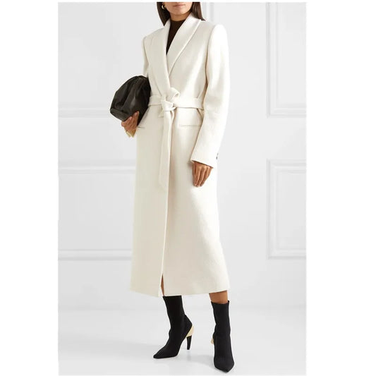 Women's Mackenzie White Wool Coat LUXLIFE BRANDS