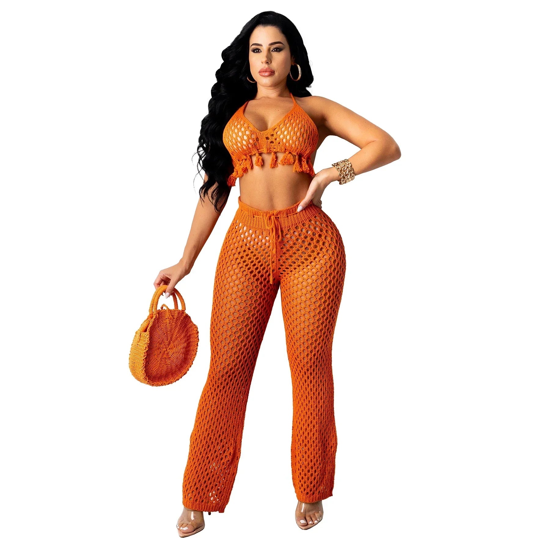 Maui Crochet Halter Crop Top & Pants Beach Set Luxlife Brands