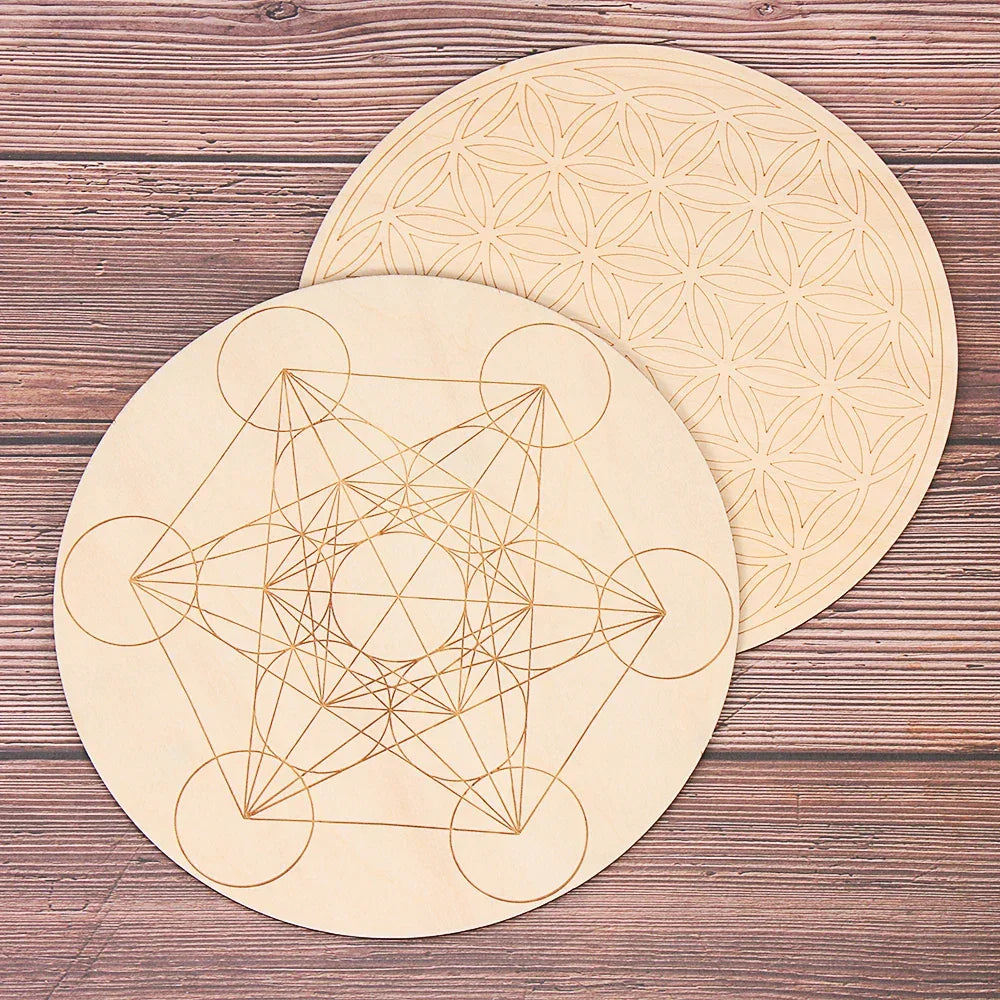 Chakra Flower of Life Natural Wood Coasters For Crystal Set Luxlife Brands