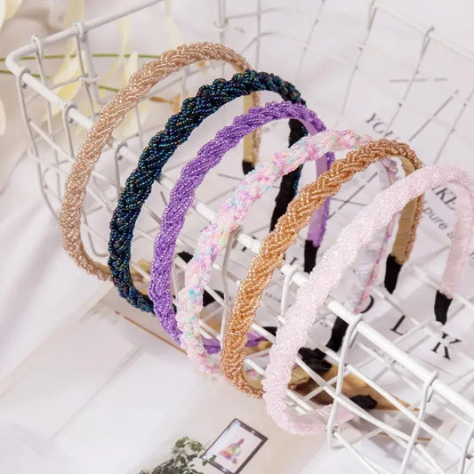 Retro Handmade Bead Hairband Elastic Women Headband Hair Accessories Metal Crystal Braid Head Bands Girls Hair Hoops Headwear - LUXLIFE BRANDS