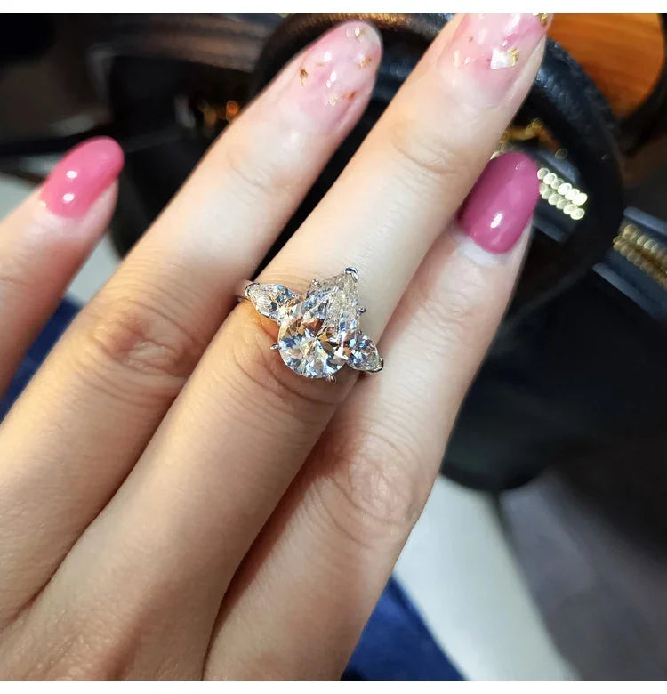 Huitan Luxury Crystal Water Drop CZ Rings Women Proposal Engagement Ring Exquisite Wedding Anniversary Gift Party Trendy Jewelry Luxlife Brands