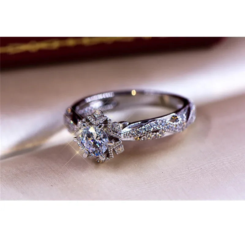 CC Wedding Rings For Women White Gold Plated Hollow Flower Cubic Zirconia Vintage Fine Jewelry Bridal Anniversary CC3135 Luxlife Brands