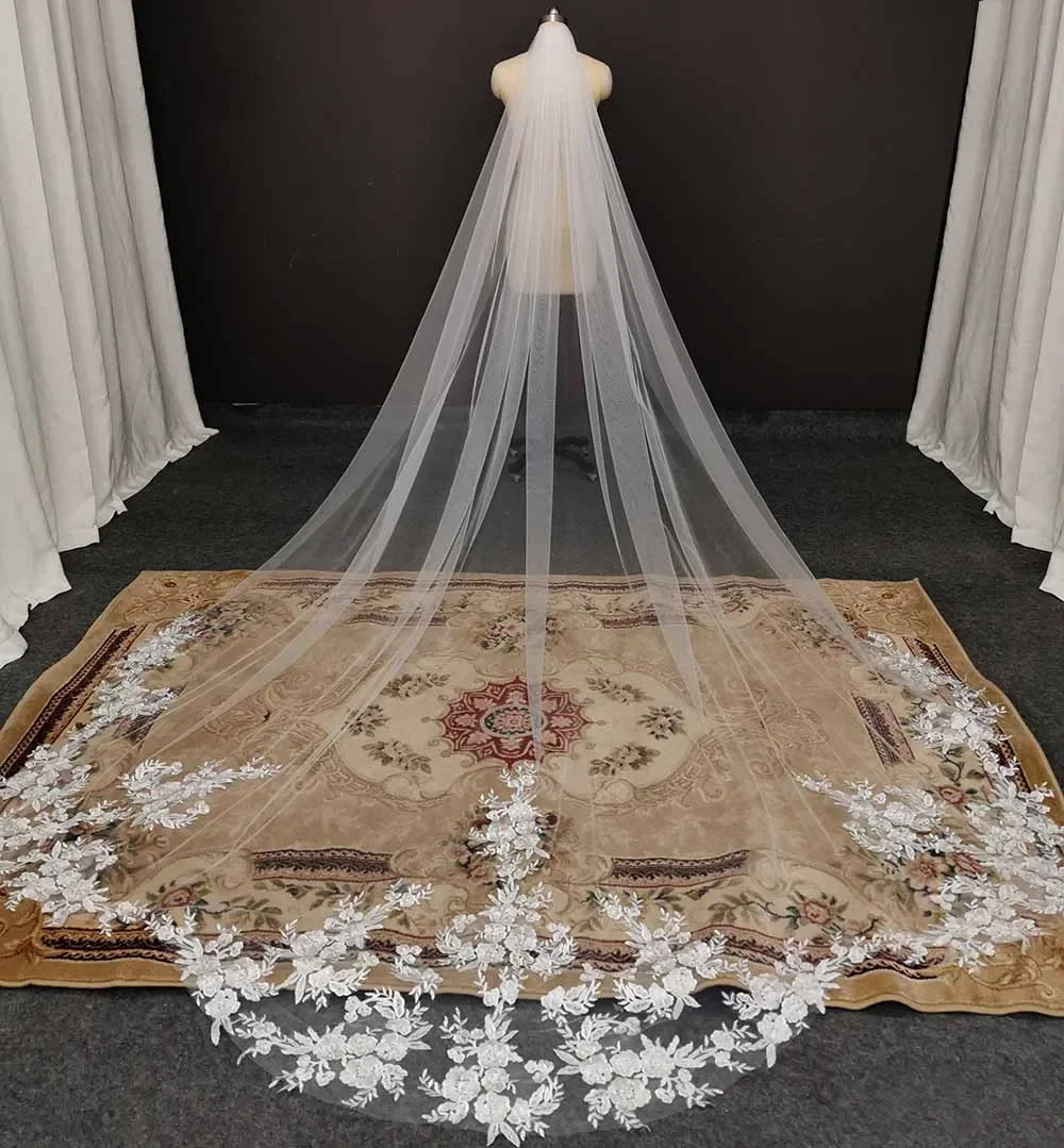 High Quality Vintage Wedding Veil 3.5M Long Special Cut Royal Bridal Veil with Comb Bling Sequins Lace Veil Wedding Accessories LUXLIFE BRANDS