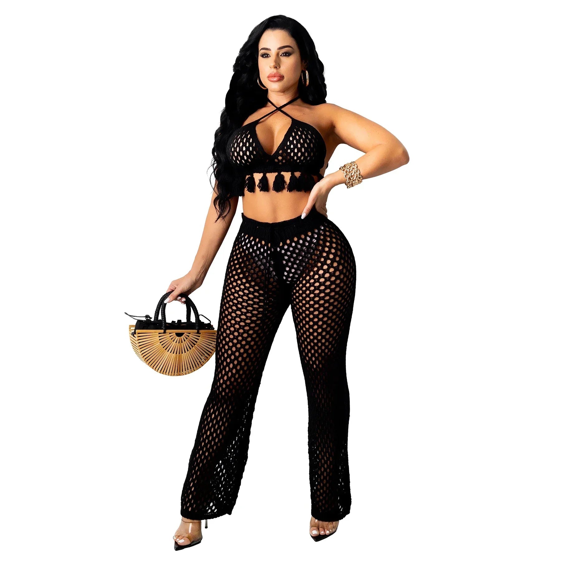Maui Crochet Halter Crop Top & Pants Beach Set Luxlife Brands