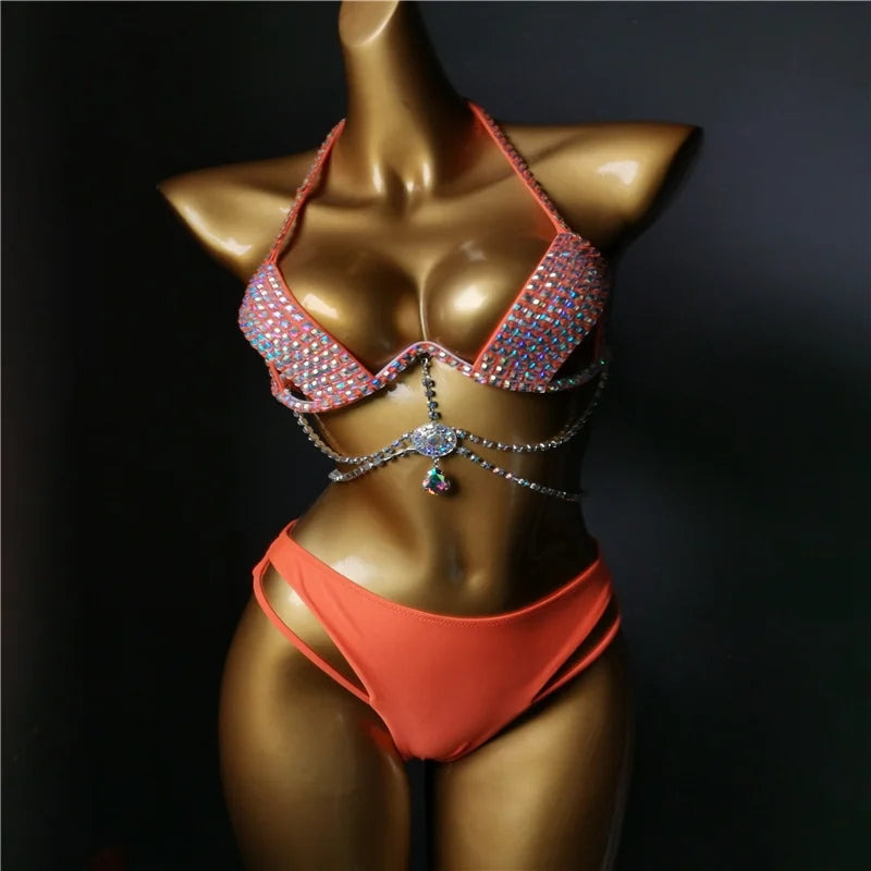 The Venus Vacation Classic Crystal Bikini – Ultra-Glam Rhinestone Showgirl Swim Set