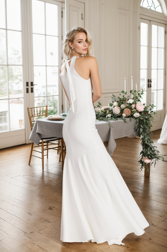 Haltered trumpet style Greece Goddess dress minimalist modern Satin wedding dress little white dress SelenaHuanStudio