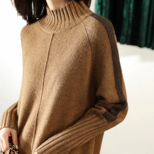 Women Autumn Winter Sweater Knitted Dresses Women Fashion Turtleneck Long Sweater Dress Ladies Warm Split Sweater Dress LUXLIFE BRANDS