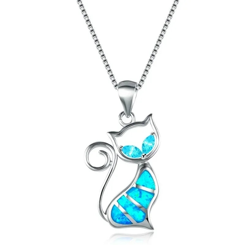 Boho Fashion Sea Animal Dolphin Pendant Necklace for Women Girl Inlay Imitation Blue Opal Necklace Wedding Party Jewelry Luxlife Brands