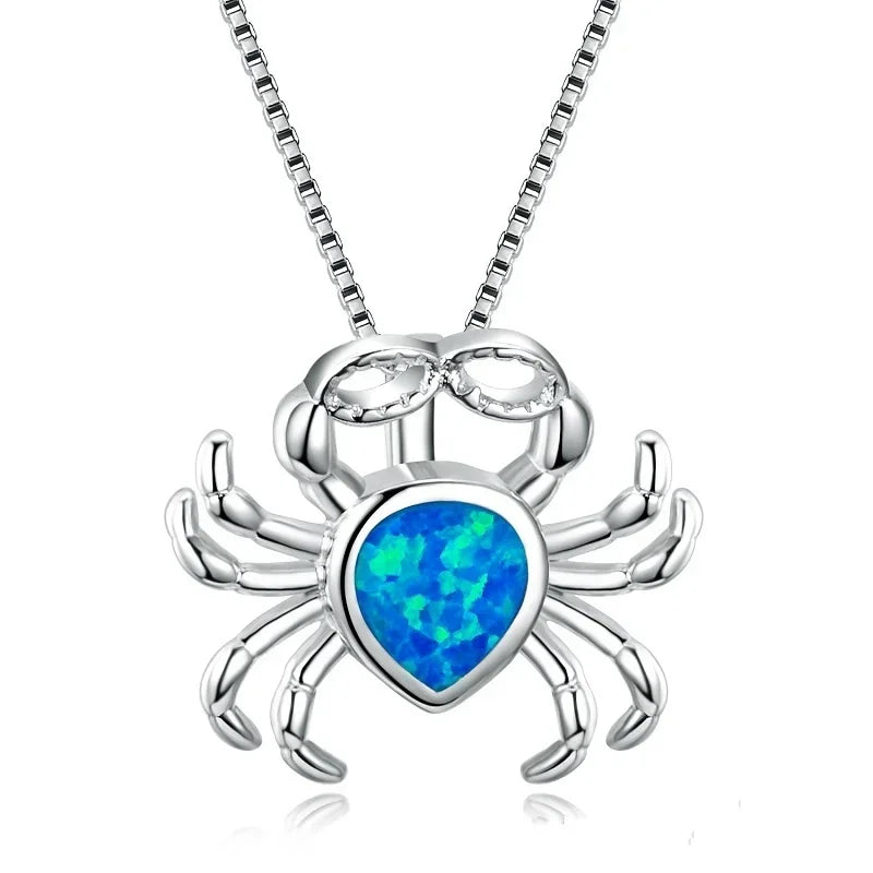 Boho Fashion Sea Animal Dolphin Pendant Necklace for Women Girl Inlay Imitation Blue Opal Necklace Wedding Party Jewelry Luxlife Brands