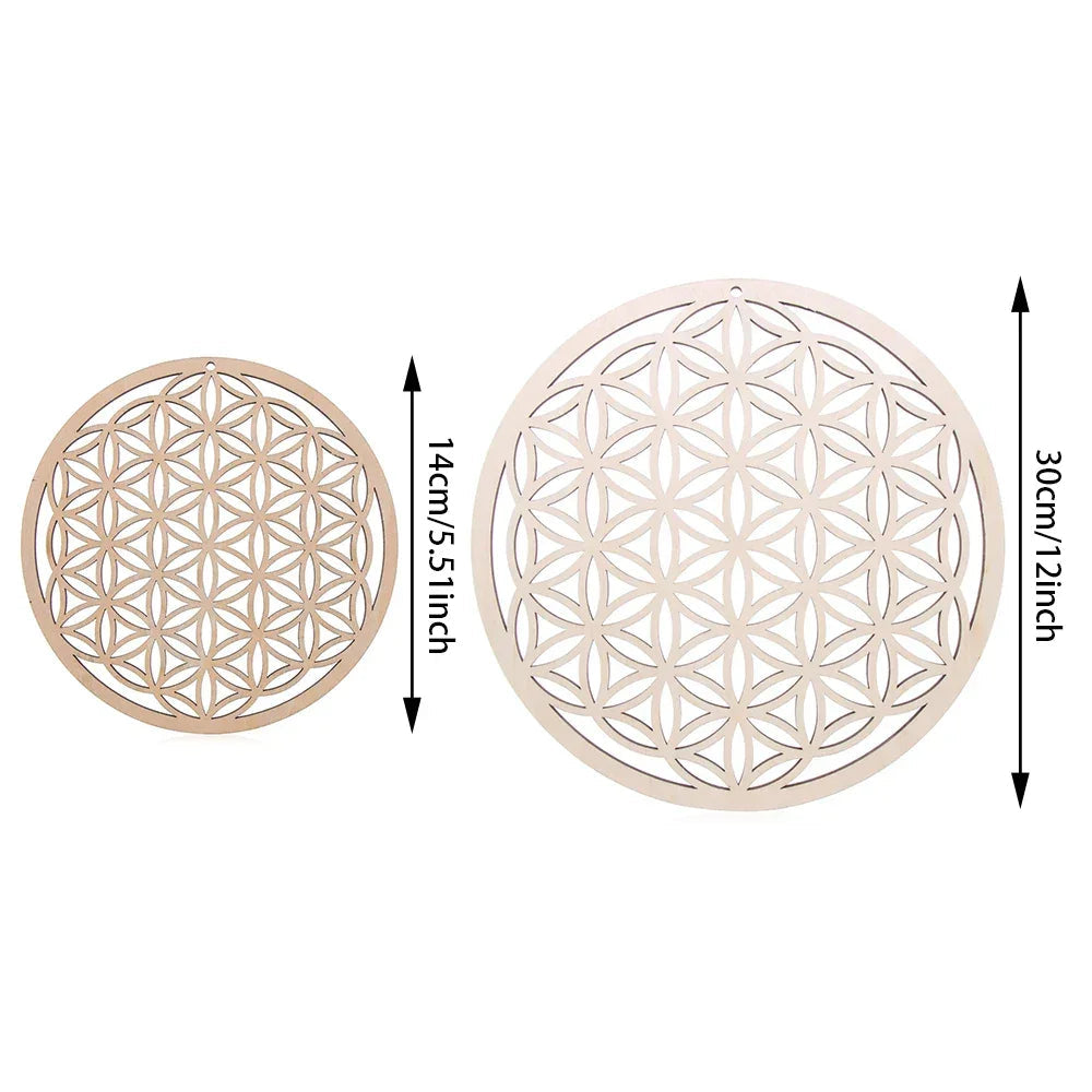 Chakra Flower of Life Natural Wood Coasters For Crystal Set Luxlife Brands